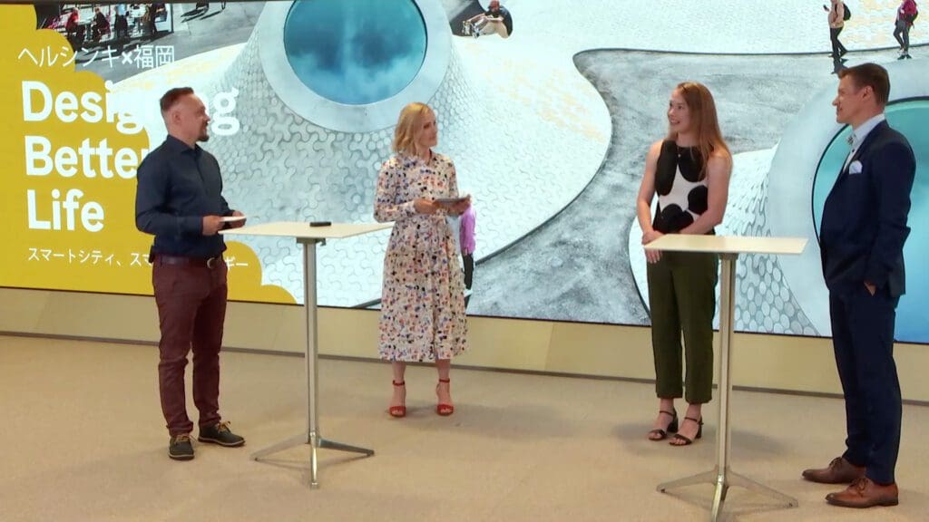 Sonja Malin, Miikka Neuvonen interviewing Sonja Salo and Herkko Plit at Helsinki x Fukuoka Designing Better Life: Smart cities, smart energy event.