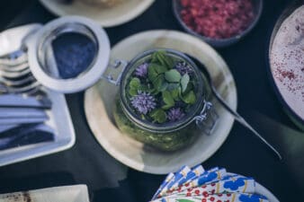 A colourful portion with wild flowers in a jar